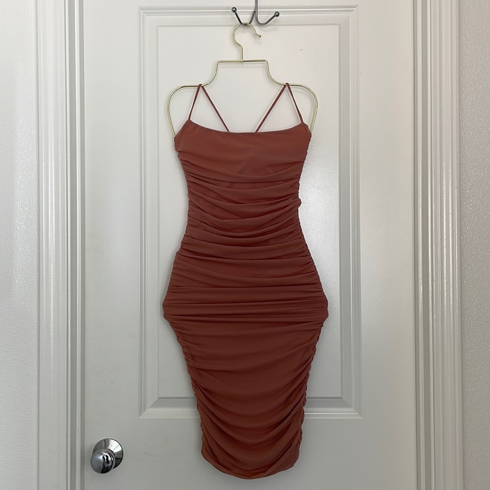 Oh Polly Ruched Mini Dress Mauve